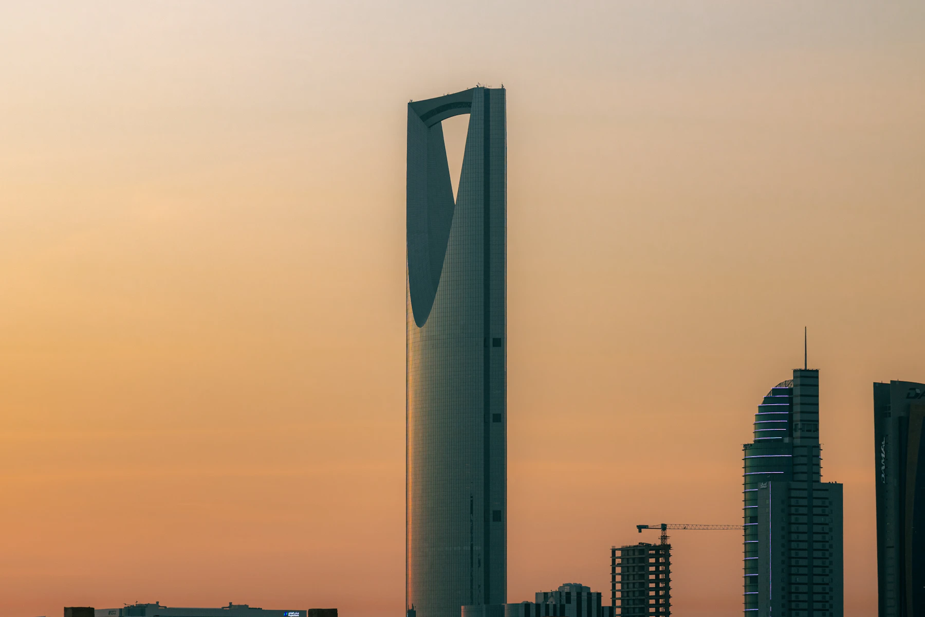 Kingdom Centre and the Riyadh skyline in warm evening light